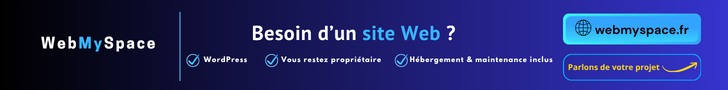 Publicité WebMySpace pour la création de sites web professionnels destinés aux indépendants, commerçants, artisans et associations.